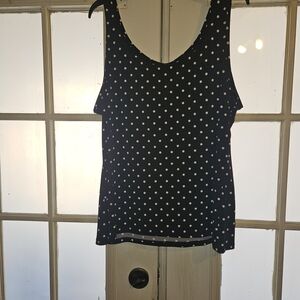 Investments Navy Tank Top with White Polka Dots